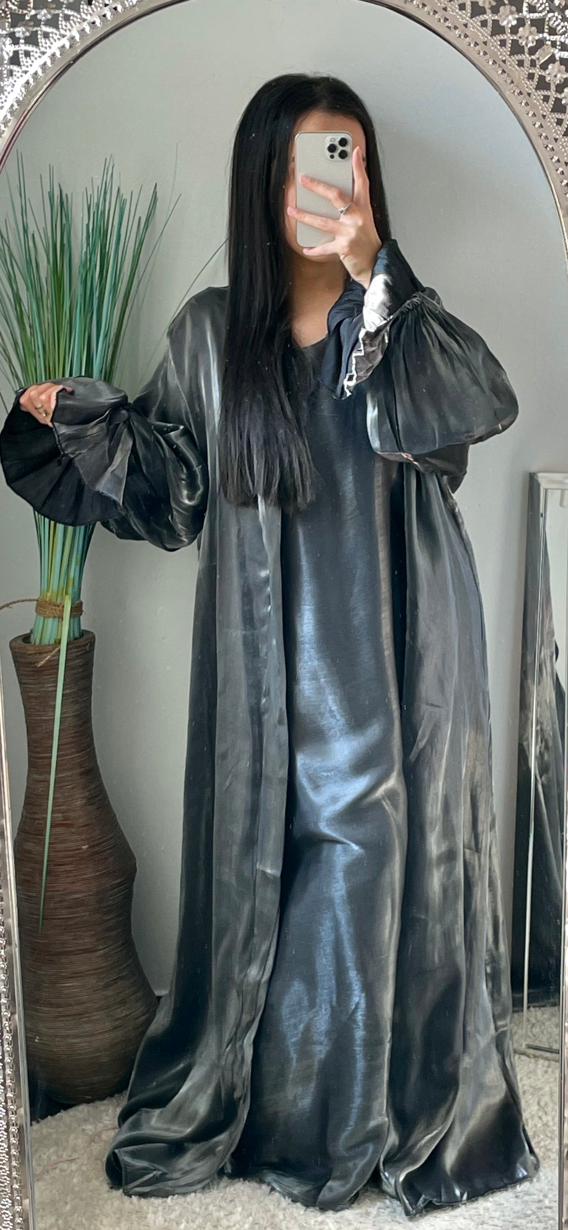 Shadow - Abaya gris metal 2 pièces