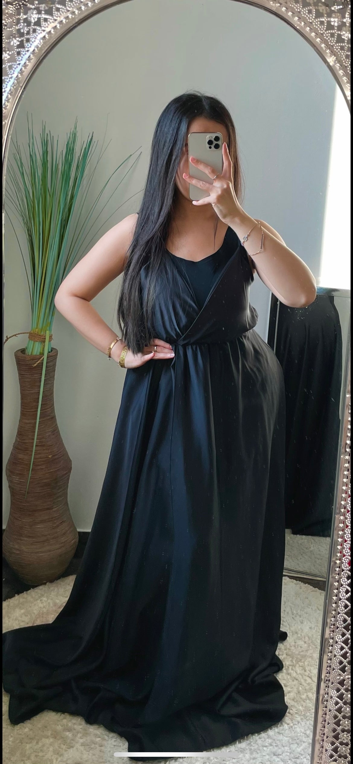 BlackSwan - Robe en satin à fente longue noir