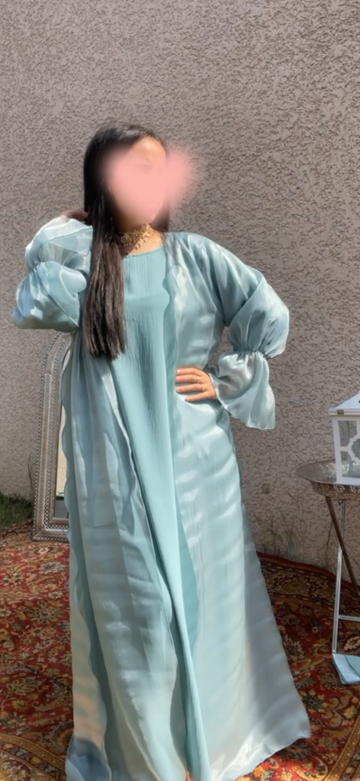 Icy Abaya 2 pièces Bleu Ciel avec Voile