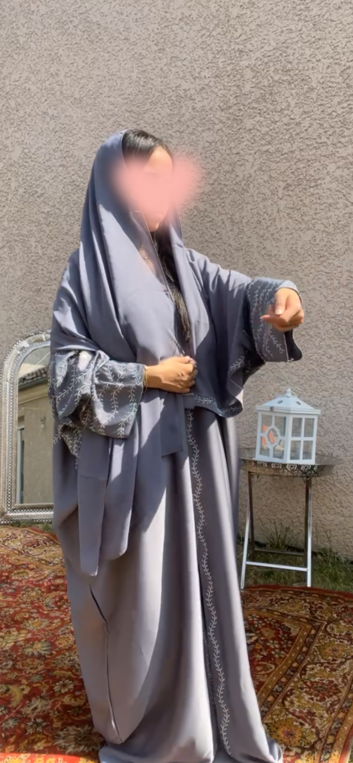Moonlight Abaya 1 pièce Gris Pailletée avec Voile