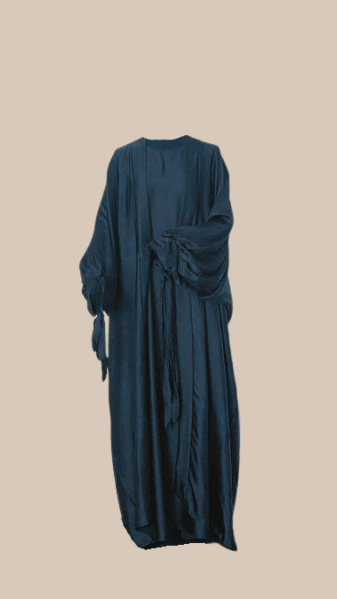 JADA - Abaya en Satin Bleu Nuit Papillon et Sous-Robe