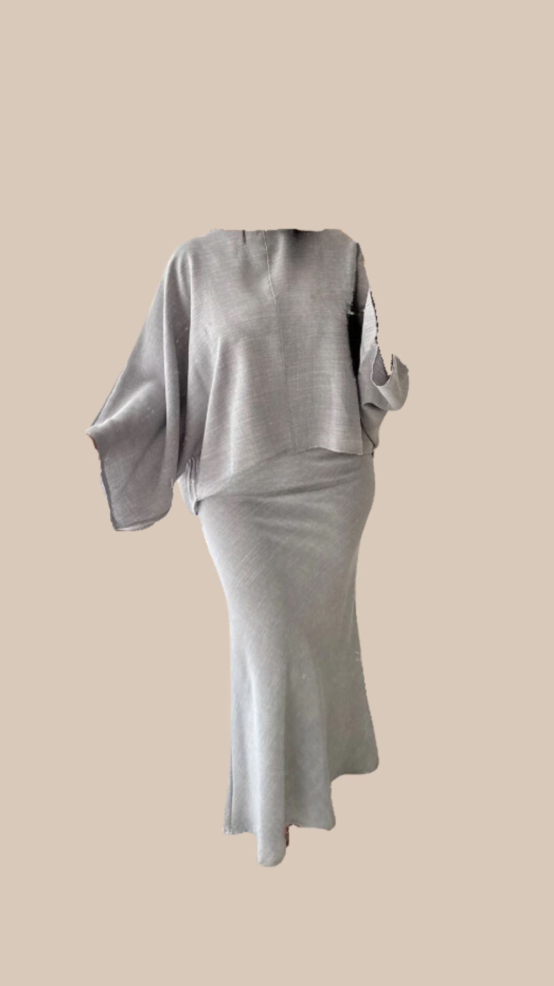 CLASSY - Ensemble Jupe Longue et Top Gris Effet Lin