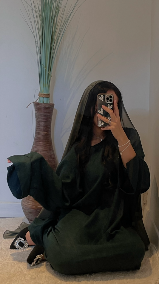 MODESTY Abaya Vert Simple Effet Lin