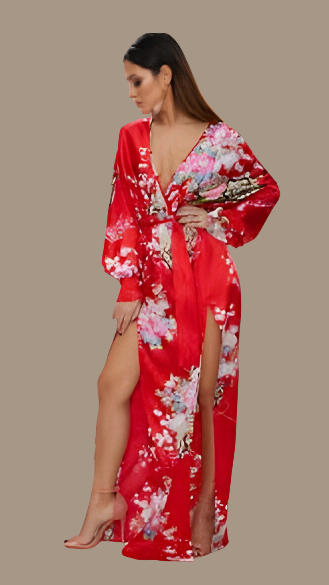 SAKURA - Robe Longue Floral Impérial en Satin