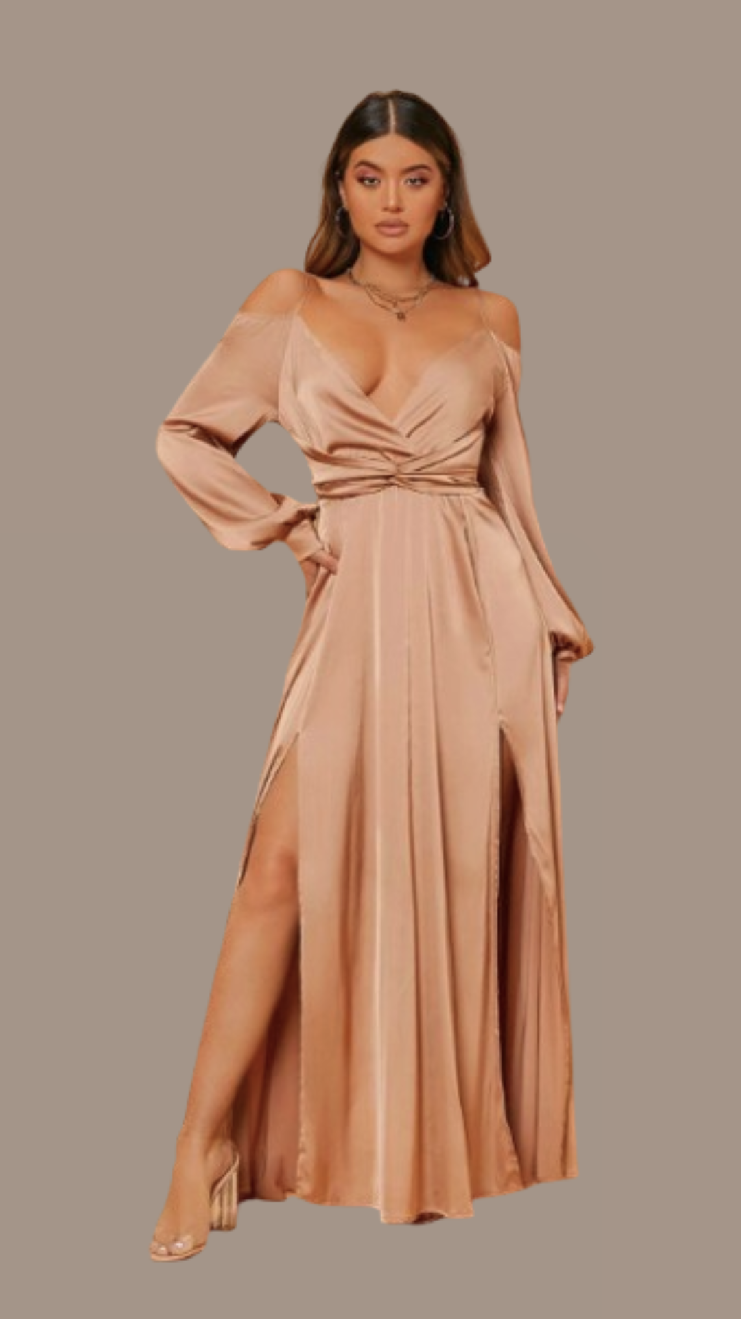 AMIRA - Robe Longue Doré en Satin