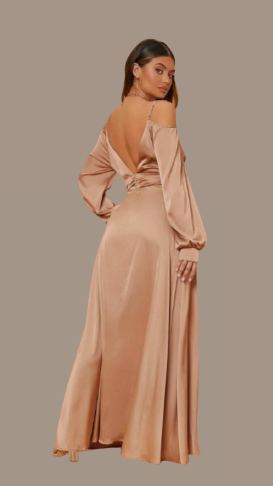 AMIRA - Robe Longue Doré en Satin