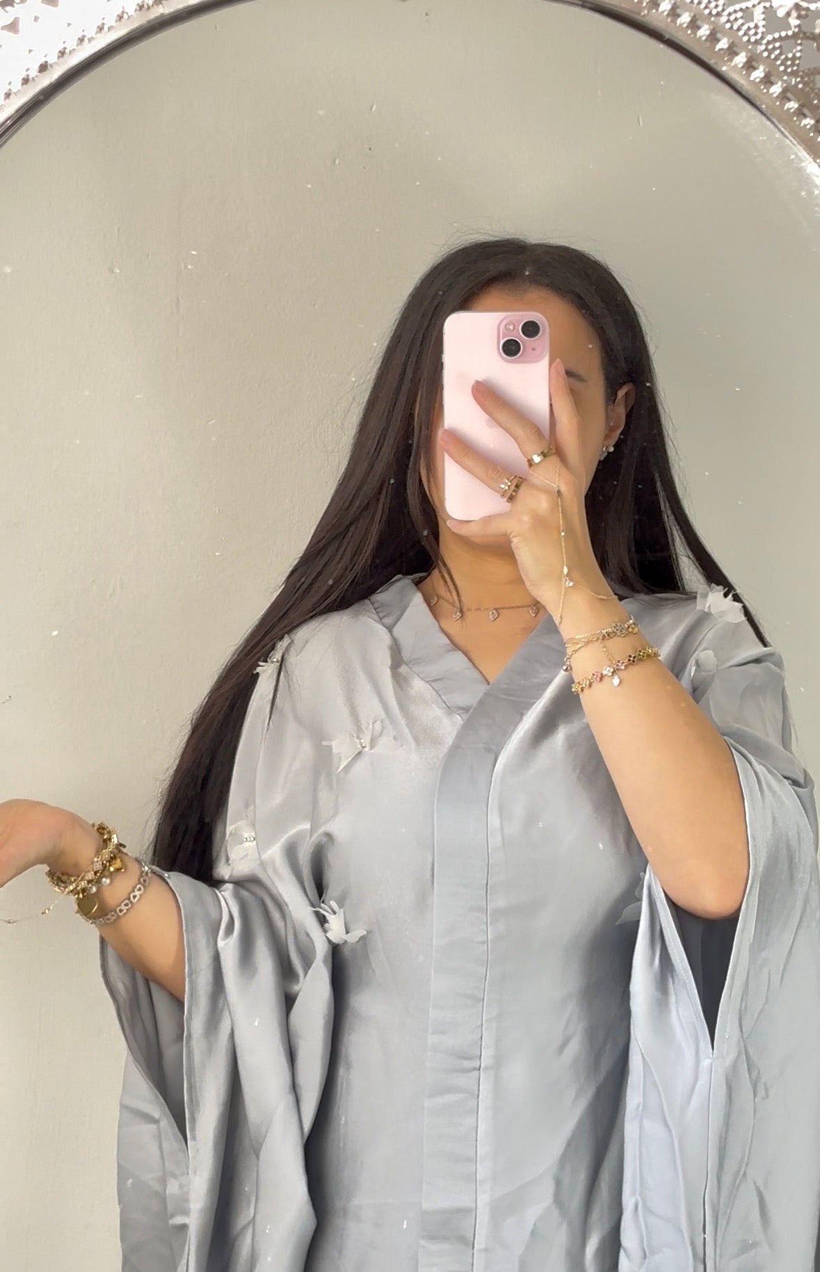 Perle - Abaya Papillon Gris Bleuté