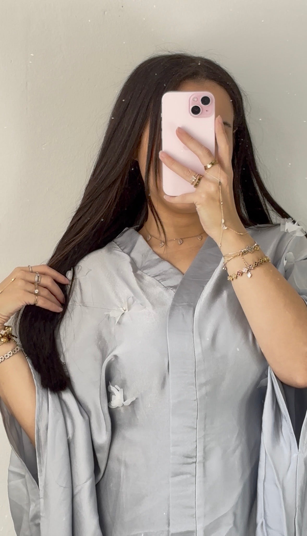 Perle - Abaya Papillon Gris Bleuté