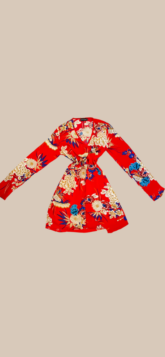 Red Flower - Robe courte à fleur rouge