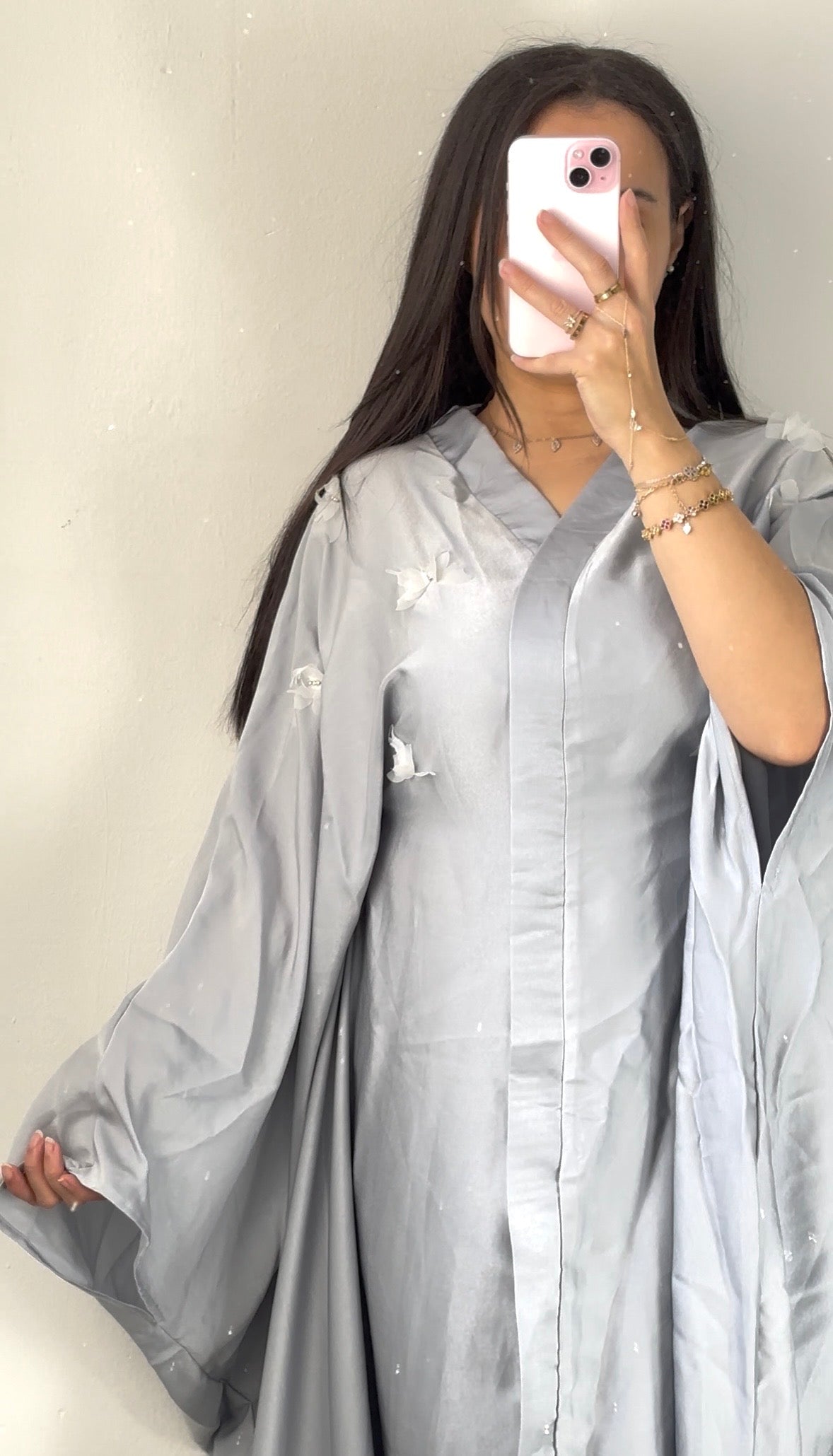 Perle - Abaya Papillon Gris Bleuté