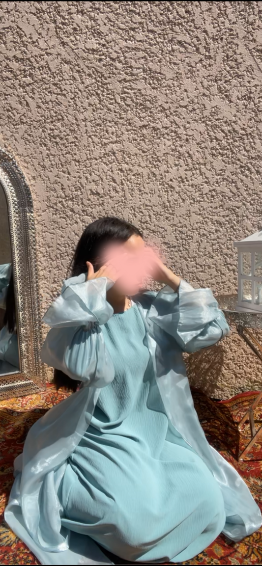 Icy Abaya 2 pièces Bleu Ciel avec Voile