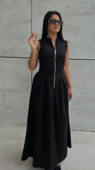 STARLETTE - Robe Salopette Longue Noir Sans Manches