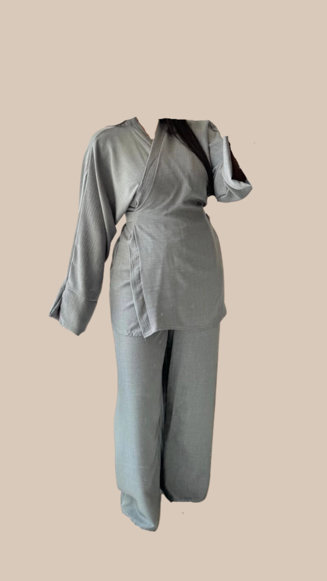 GLOW - Ensemble Kimono Gris Effet Lin