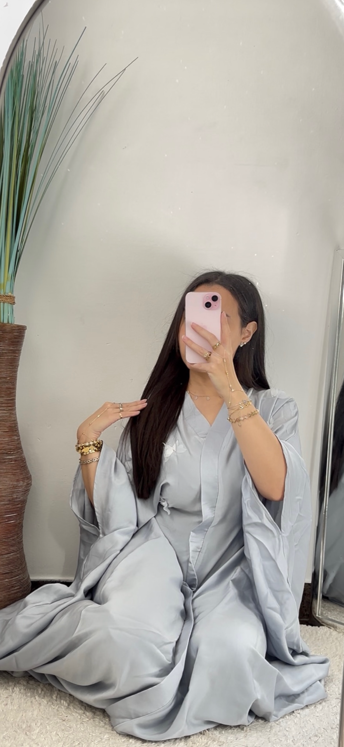 Perle - Abaya Papillon Gris Bleuté